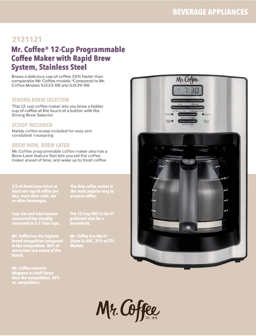 Mr. Coffee branded sell sheet example